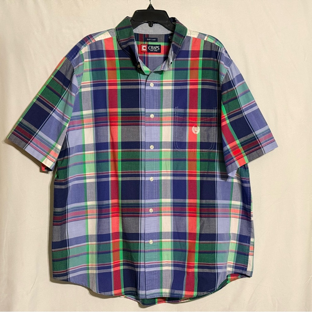 Chaps Multicolor Plaid Short-Sleeve Button-Down Shirt Size XXL